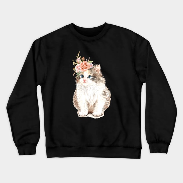 Pretty Cat with Flower Crown Crewneck Sweatshirt by Paws Hangout